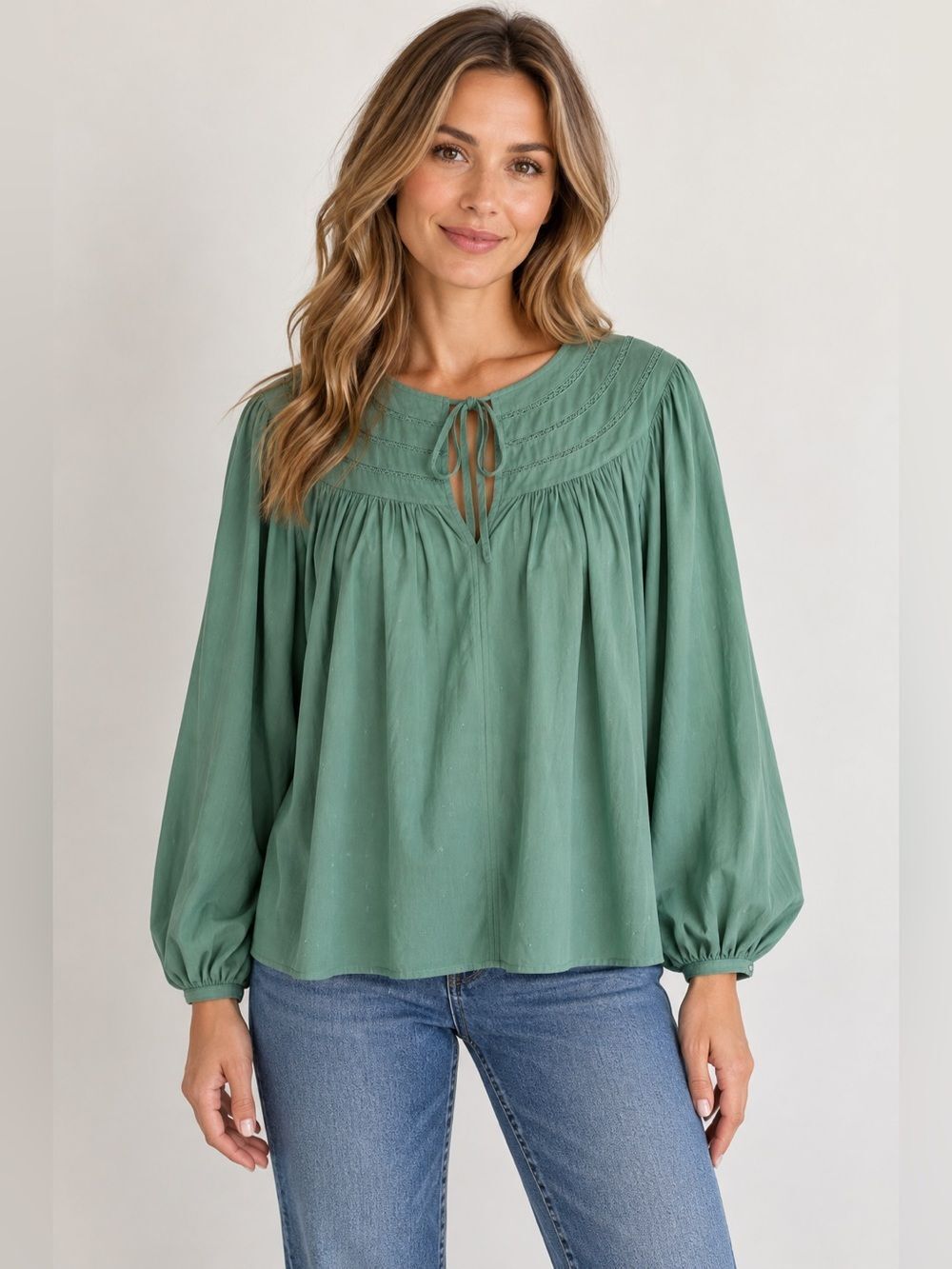 UNIVERSAL THREAD Bohemian Women’s Blouse SIZE XXL GREEN TIE Neck Prairie